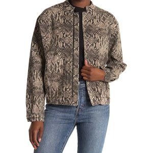 LOVEFIRE Brown Python Print Denim Bomber Jacket